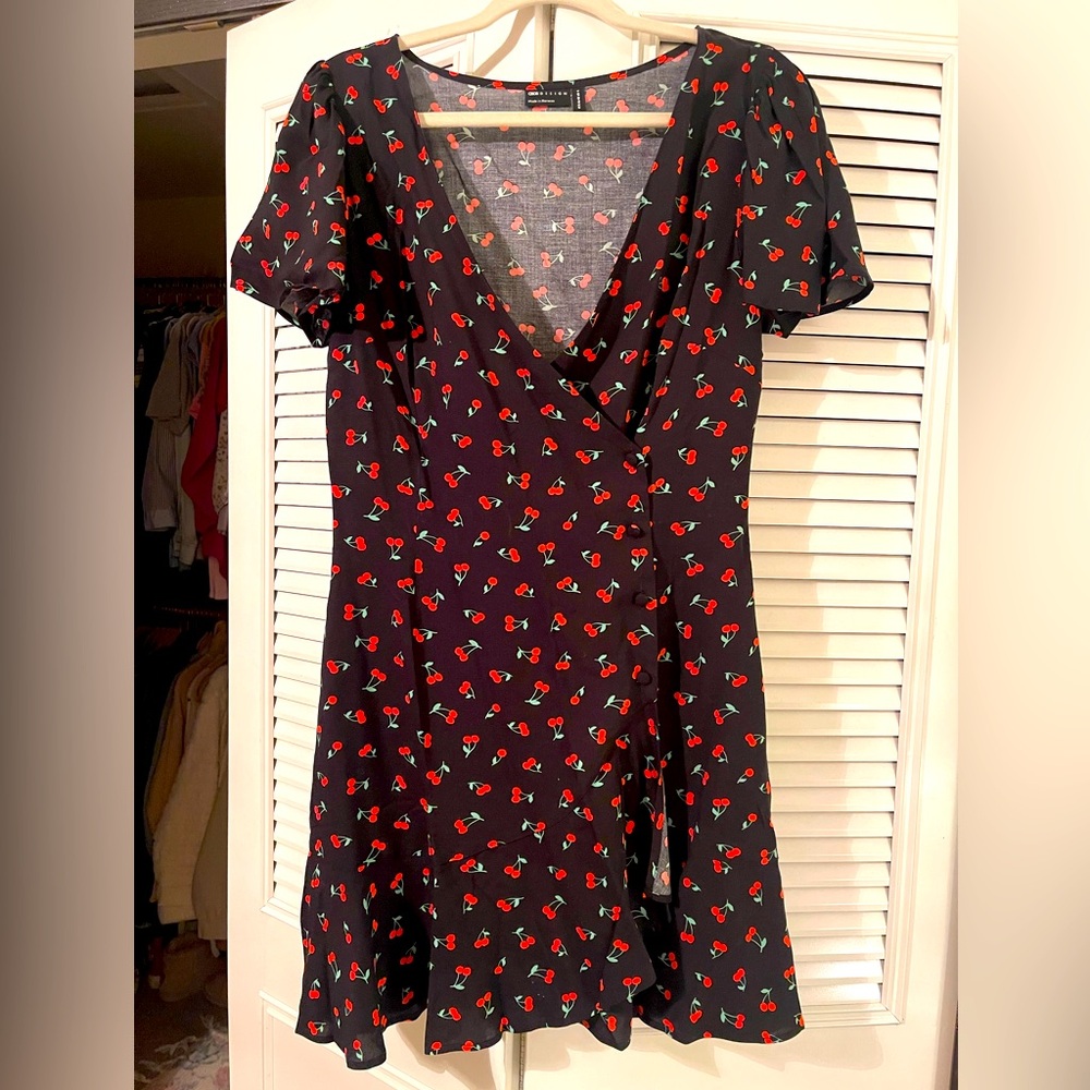 NWOT- ASOS Black Cherry Wrap Dress US Size 8
